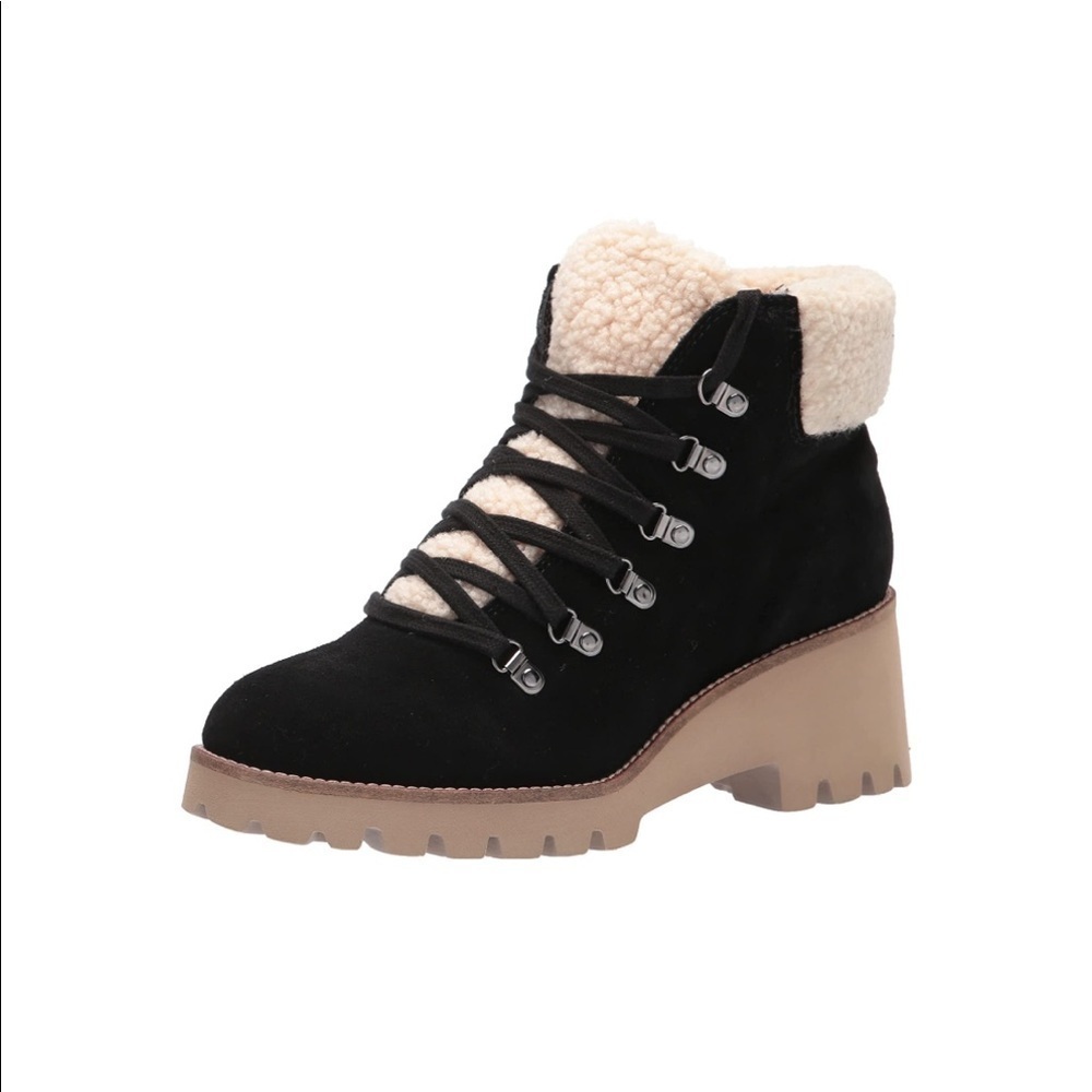 Blondo Faux Fur Lace Up Black Waterproof Combat Hiking Boot Size 7.5 NWOB
